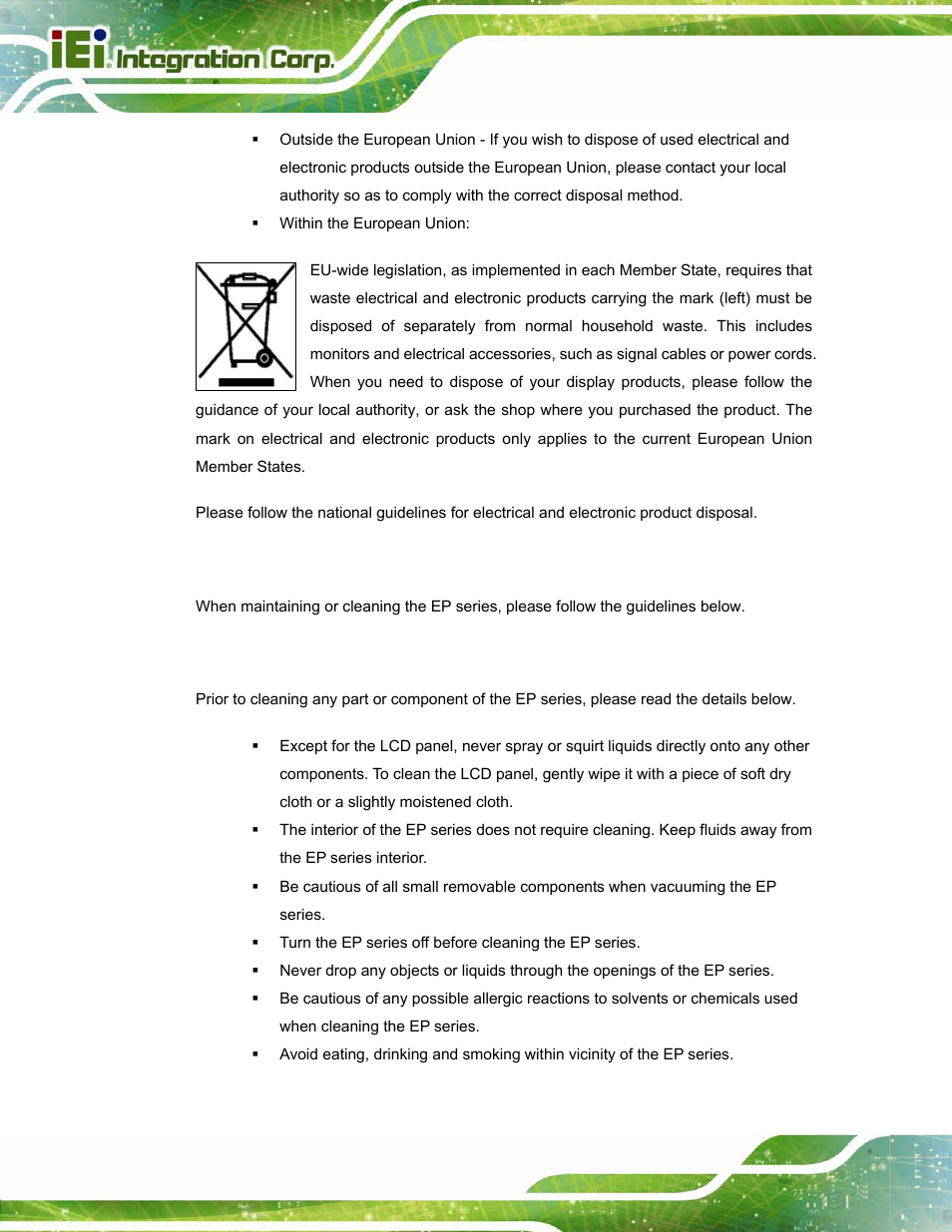 C.2 maintenance and cleaning precautions, C.2.1 maintenance and cleaning, Aintenance and | Leaning, Recautions | IEI Integration PPC-37xxA-N26 v1.10 User Manual | Page 192 / 200
