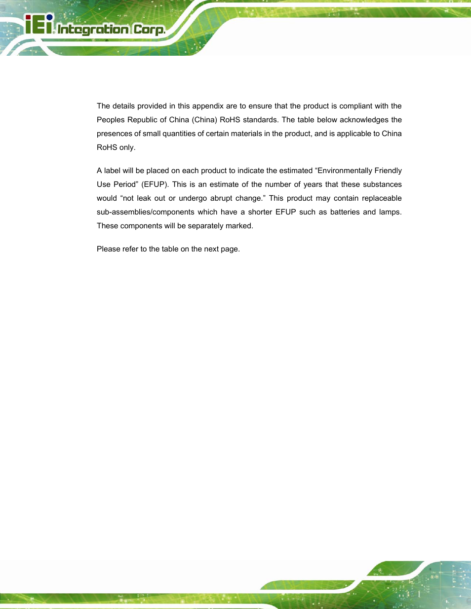 Azardous, Aterial, Isclosure | Able for, Roducts, Ertified as, Ompliant, Nder, 2002/95/ec, Ithout | IEI Integration PPC-37xxA-N26 v1.10 User Manual | Page 198 / 200