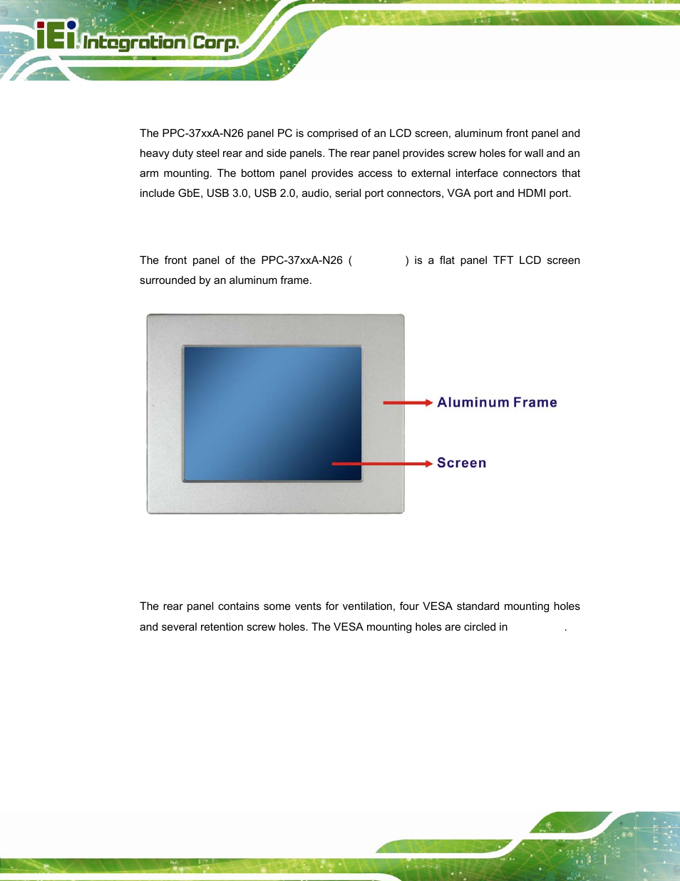 4 external overview, 1 front panel, 2 rear panel | Xternal, Verview, Figure 1-2: front view | IEI Integration PPC-37xxA-N26 v1.10 User Manual | Page 20 / 200