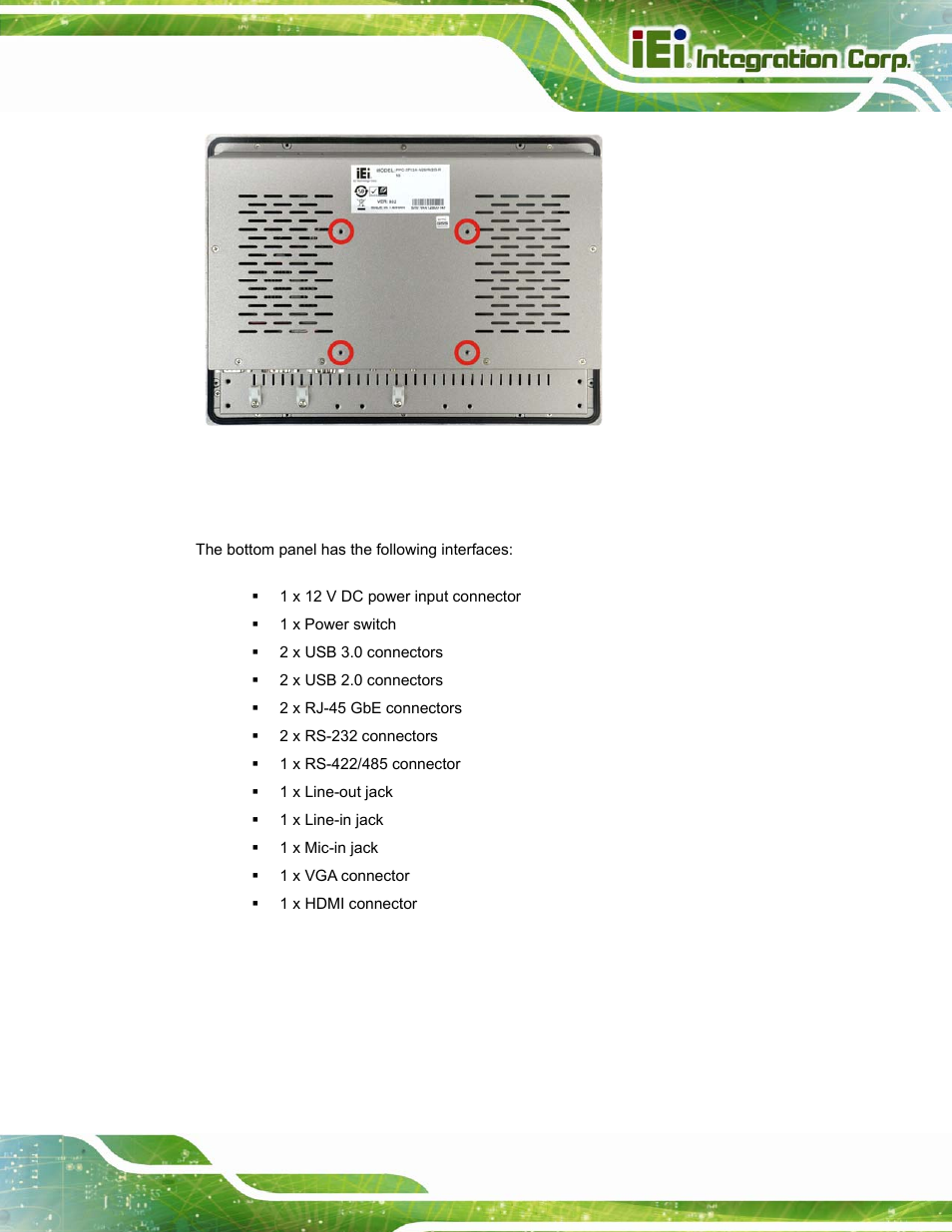 3 bottom panel, Figure 1-3: rear view | IEI Integration PPC-37xxA-N26 v1.10 User Manual | Page 21 / 200