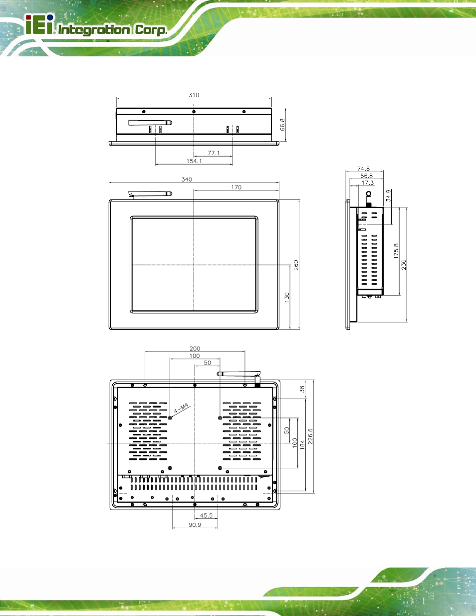 3 ppc-3712a-n26 dimensions, Figure 1-10: ppc-3712a-n26 dimensions (mm) | IEI Integration PPC-37xxA-N26 v1.10 User Manual | Page 26 / 200