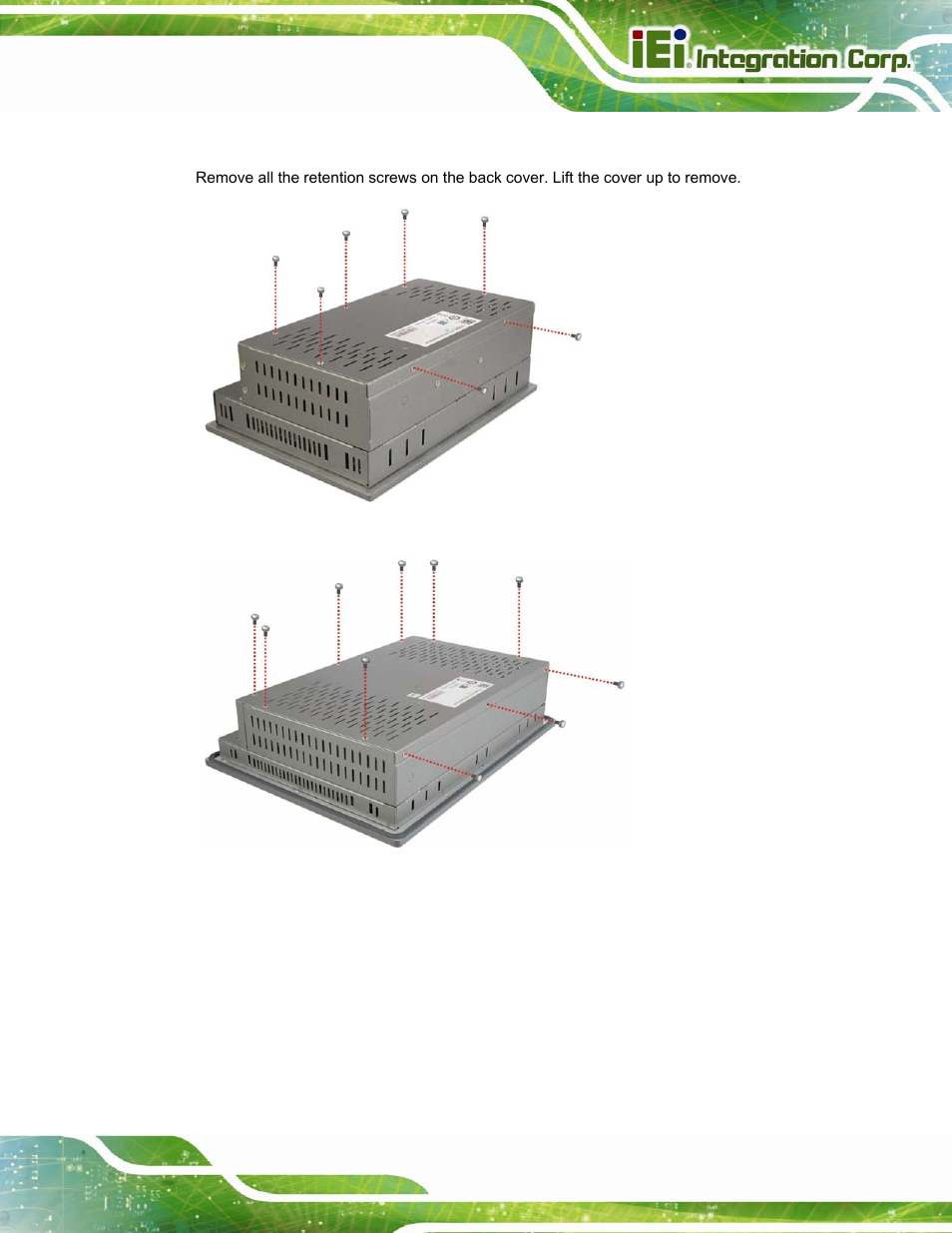 5 removing the back cover, Emoving the, Over | IEI Integration PPC-37xxA-N26 v1.10 User Manual | Page 37 / 200