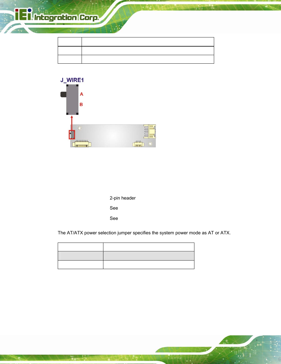3 at/atx power selection jumper, Table 3-5: at/atx power selection jumper settings | IEI Integration PPC-37xxA-N26 v1.10 User Manual | Page 40 / 200
