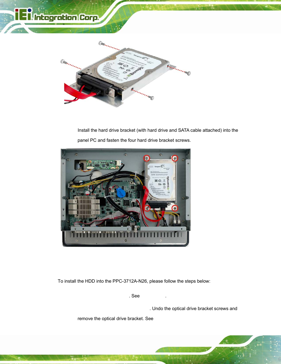 3 ppc-3712a-n26 hdd installation, Figure 3-17: ppc-3710a-n26 hdd retention screws | IEI Integration PPC-37xxA-N26 v1.10 User Manual | Page 48 / 200