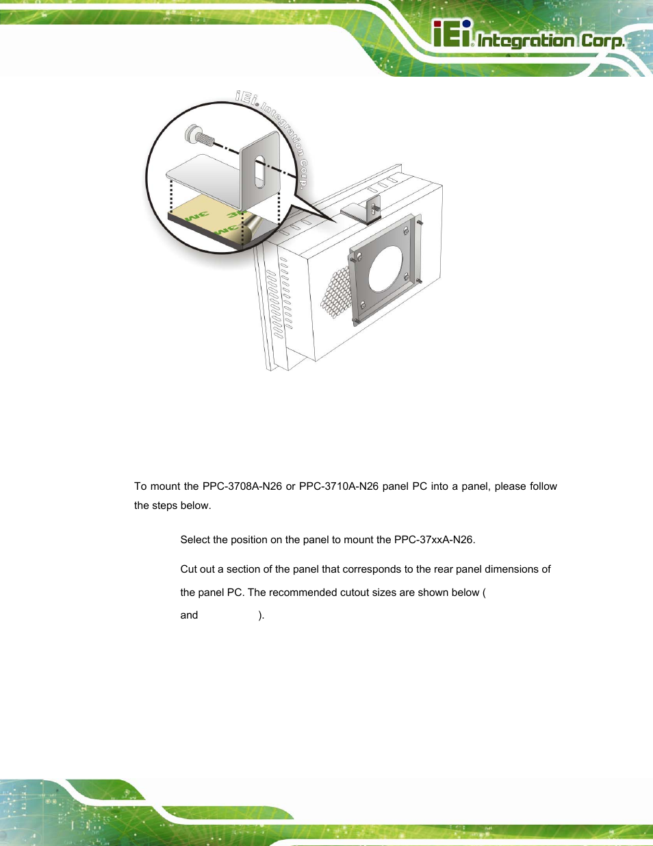 2 panel mounting, 1 ppc-3708a-n26 and ppc-3710a-n26, Figure 3-26: secure the chassis | 2 preconfigured jumpers | IEI Integration PPC-37xxA-N26 v1.10 User Manual | Page 55 / 200