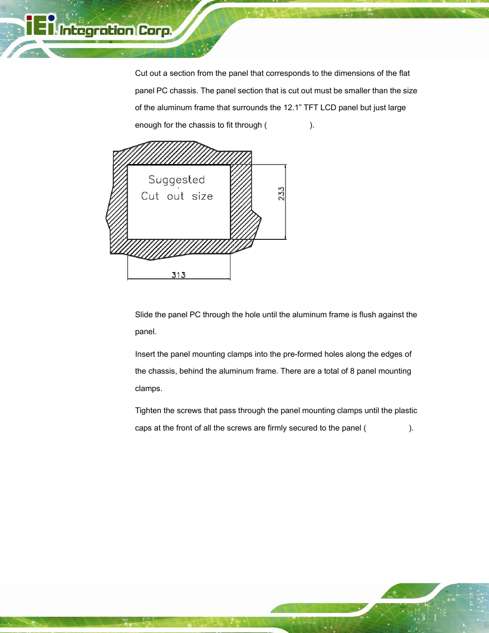 Figure 3-31: ppc-3712a-n26 panel cutout dimensions | IEI Integration PPC-37xxA-N26 v1.10 User Manual | Page 58 / 200