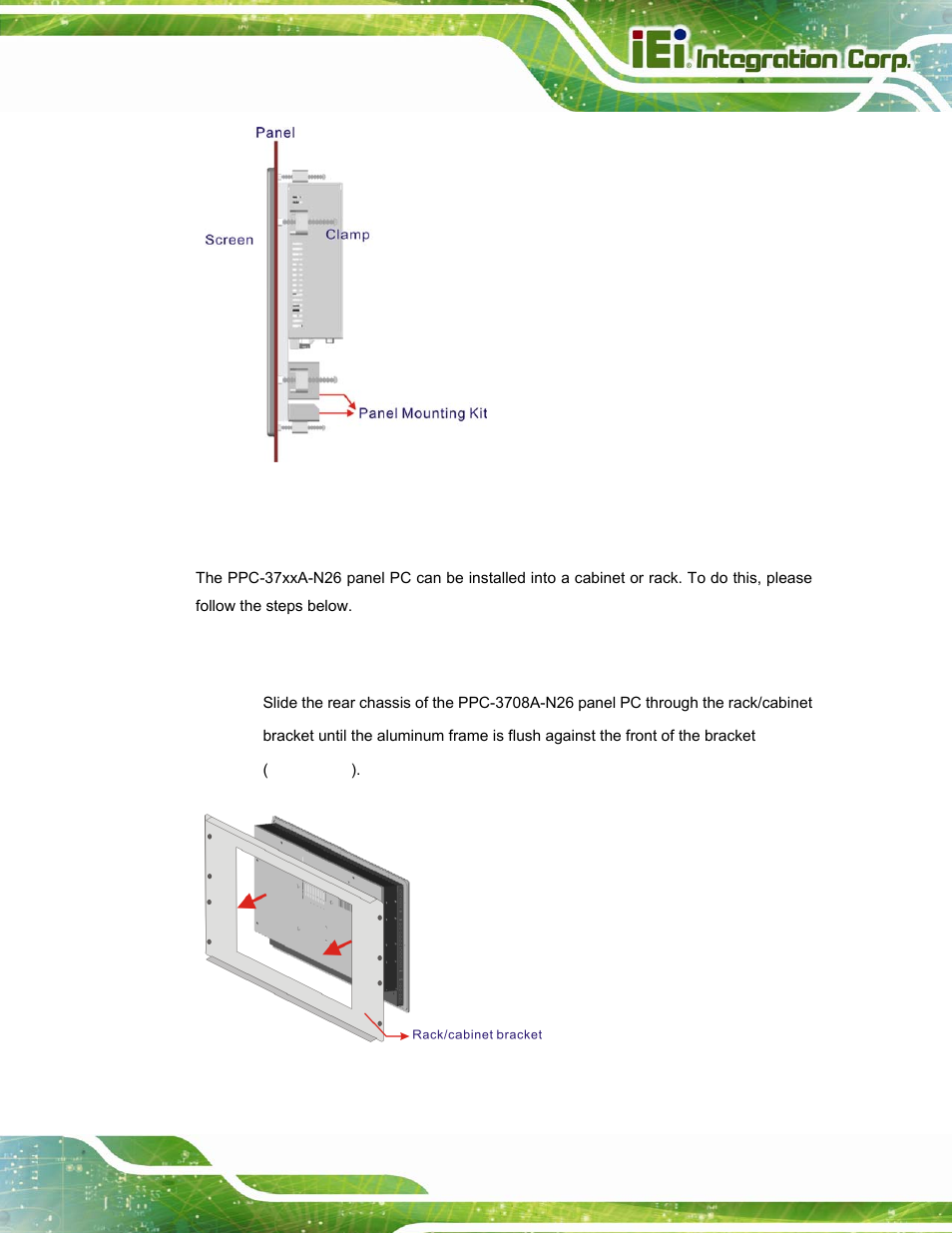 3 cabinet and rack installation, 1 ppc-3708a-n26, Figure 3-33: the rack/cabinet bracket | IEI Integration PPC-37xxA-N26 v1.10 User Manual | Page 59 / 200