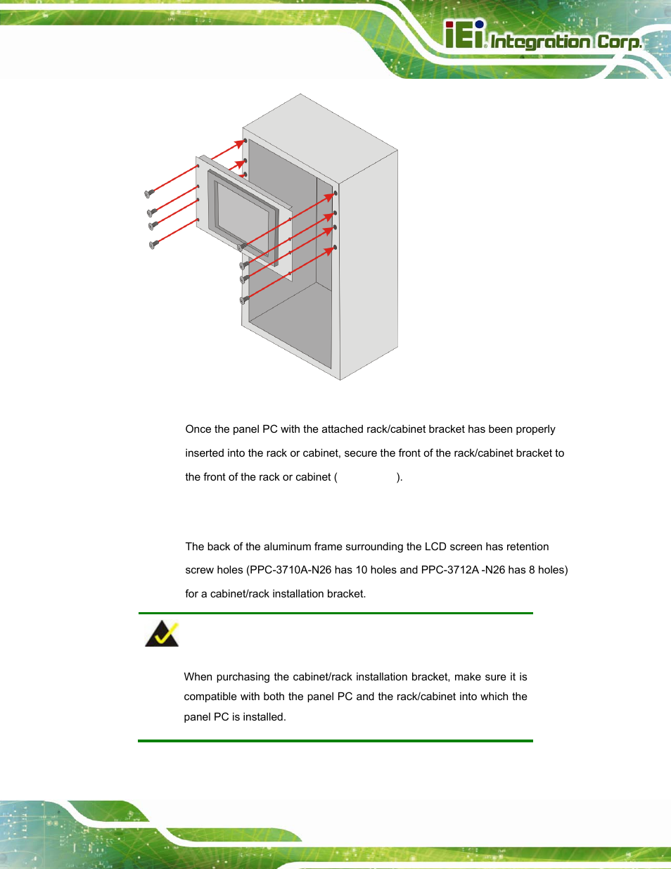 2 ppc-3710a-n26 and ppc-3712a -n26, Figure 3-35: installing into a rack/cabinet | IEI Integration PPC-37xxA-N26 v1.10 User Manual | Page 61 / 200