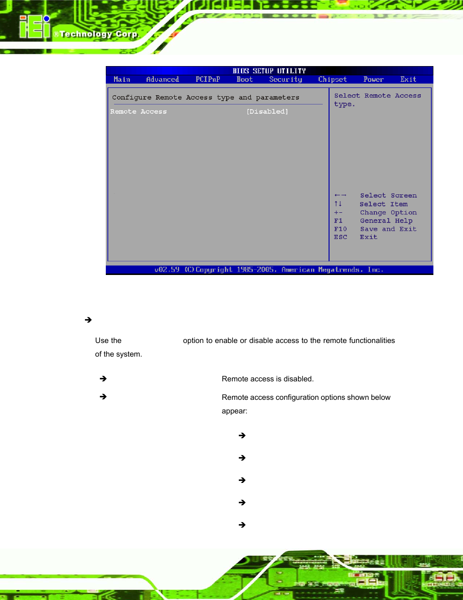 Menu 11: remote access configuration [advanced | IEI Integration PPC-37xx-N270 v1.01 User Manual | Page 108 / 165