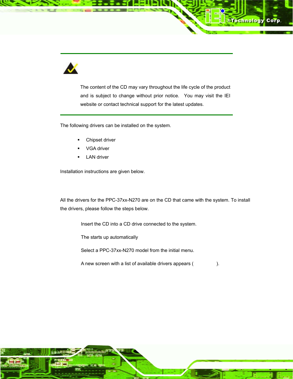 1 available software drivers, 2 driver cd auto-run, Vailable | Oftware, Rivers, River | IEI Integration PPC-37xx-N270 v1.01 User Manual | Page 129 / 165