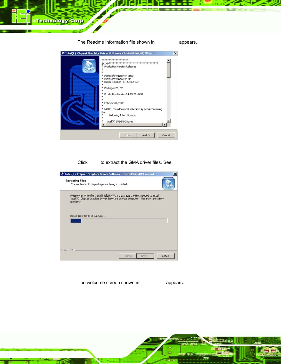 Figure 6-9: gma driver readme file, Figure 6-10: gma driver file extraction | IEI Integration PPC-37xx-N270 v1.01 User Manual | Page 134 / 165