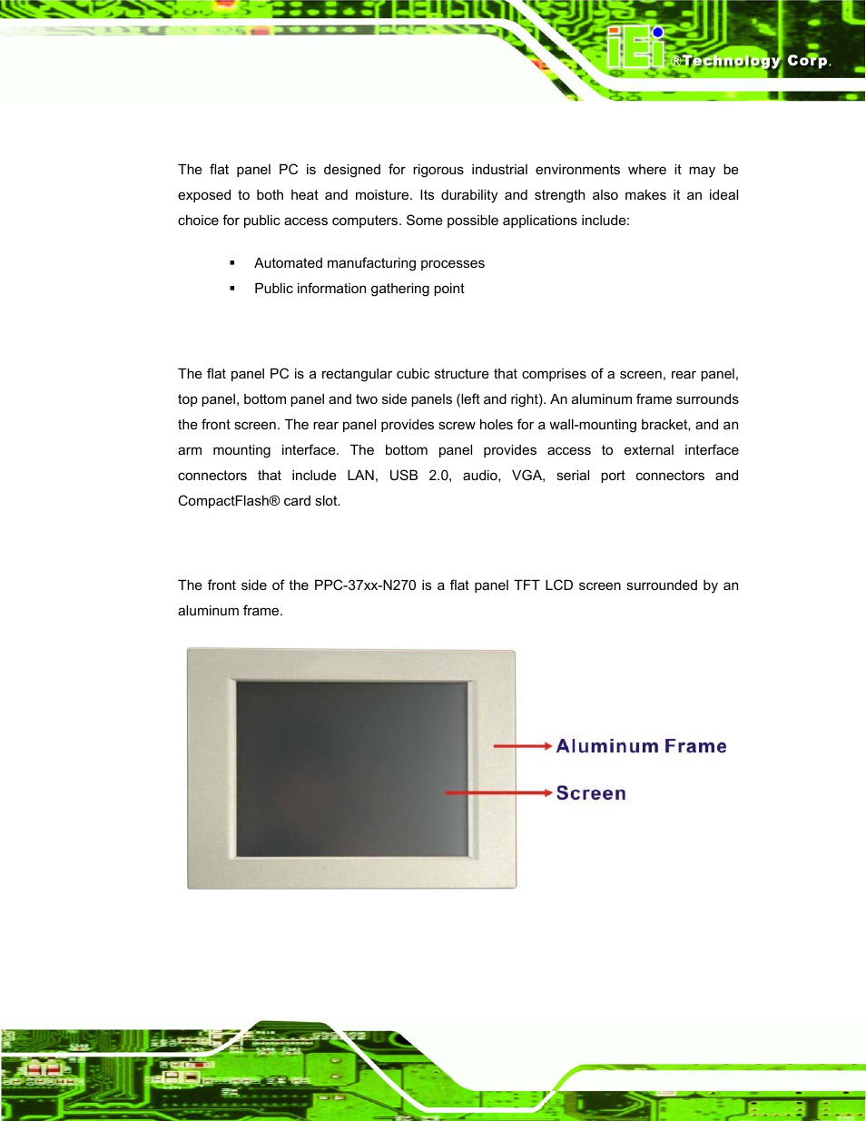 3 applications, 2 external overview, 1 front panel | Xternal, Verview, Figure 1-2: front view | IEI Integration PPC-37xx-N270 v1.01 User Manual | Page 21 / 165