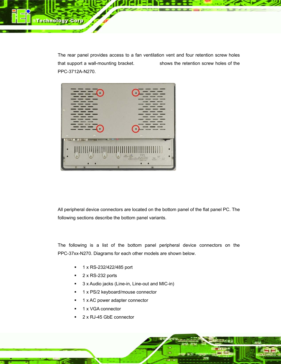 2 rear panel, 3 bottom panel, 1 ppc-3708a-n270 bottom panel | IEI Integration PPC-37xx-N270 v1.01 User Manual | Page 22 / 165