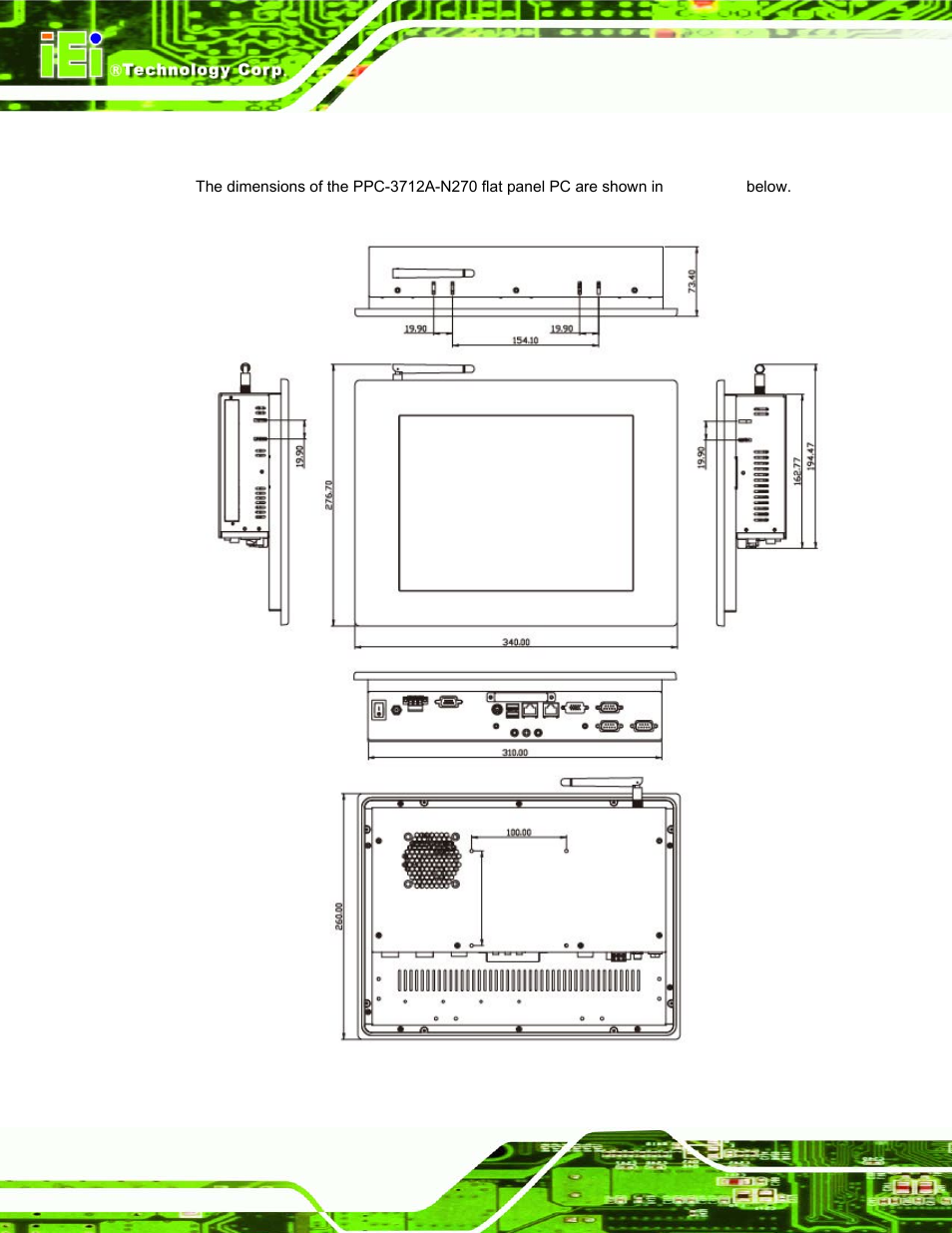 3 ppc-3712a-n270 dimensions | IEI Integration PPC-37xx-N270 v1.01 User Manual | Page 32 / 165