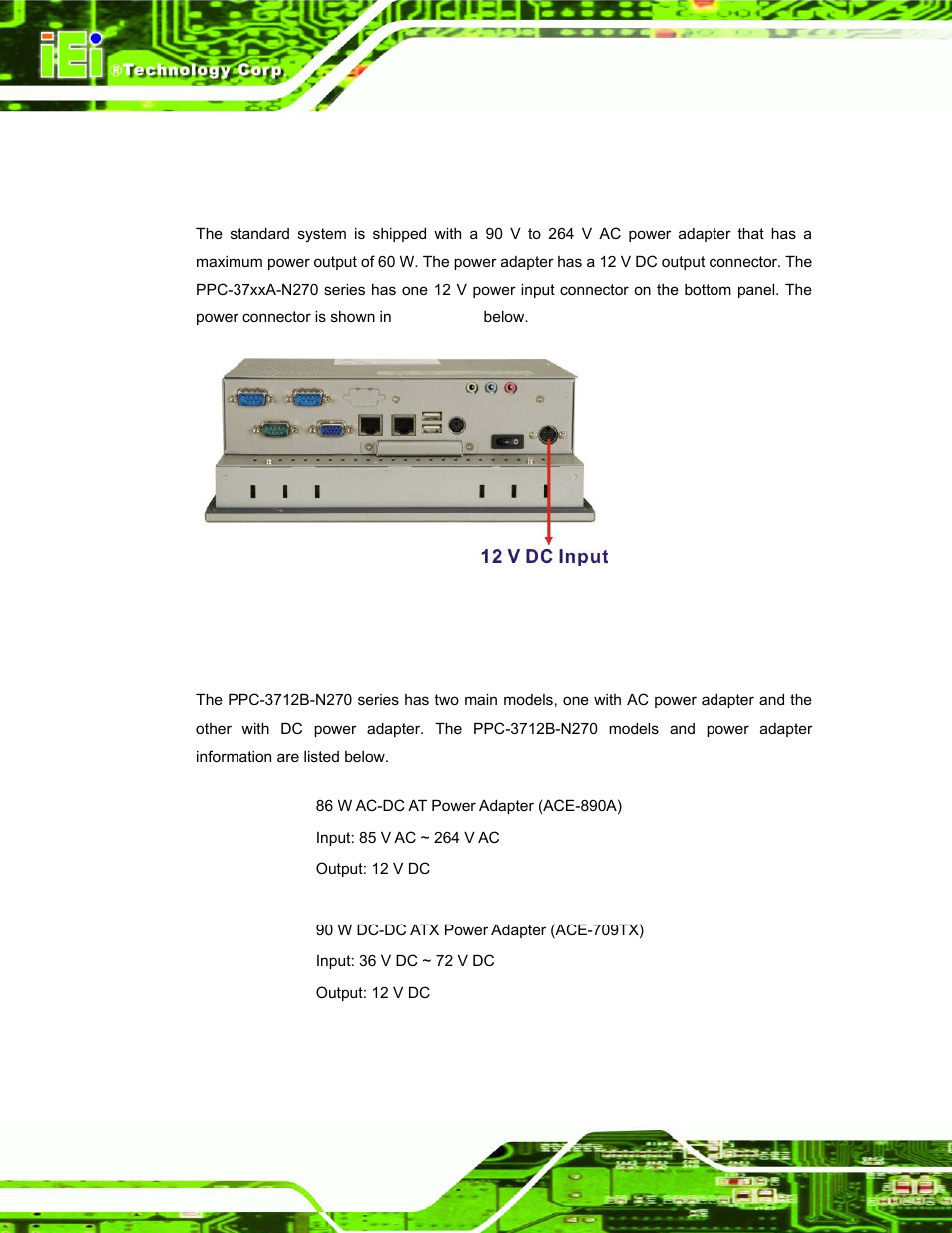 8 system power, 1 ppc-37xxa-n270 series power, 2 ppc-3712b-n270 power | Ystem, Ower, Figure 2-13: power connector | IEI Integration PPC-37xx-N270 v1.01 User Manual | Page 40 / 165