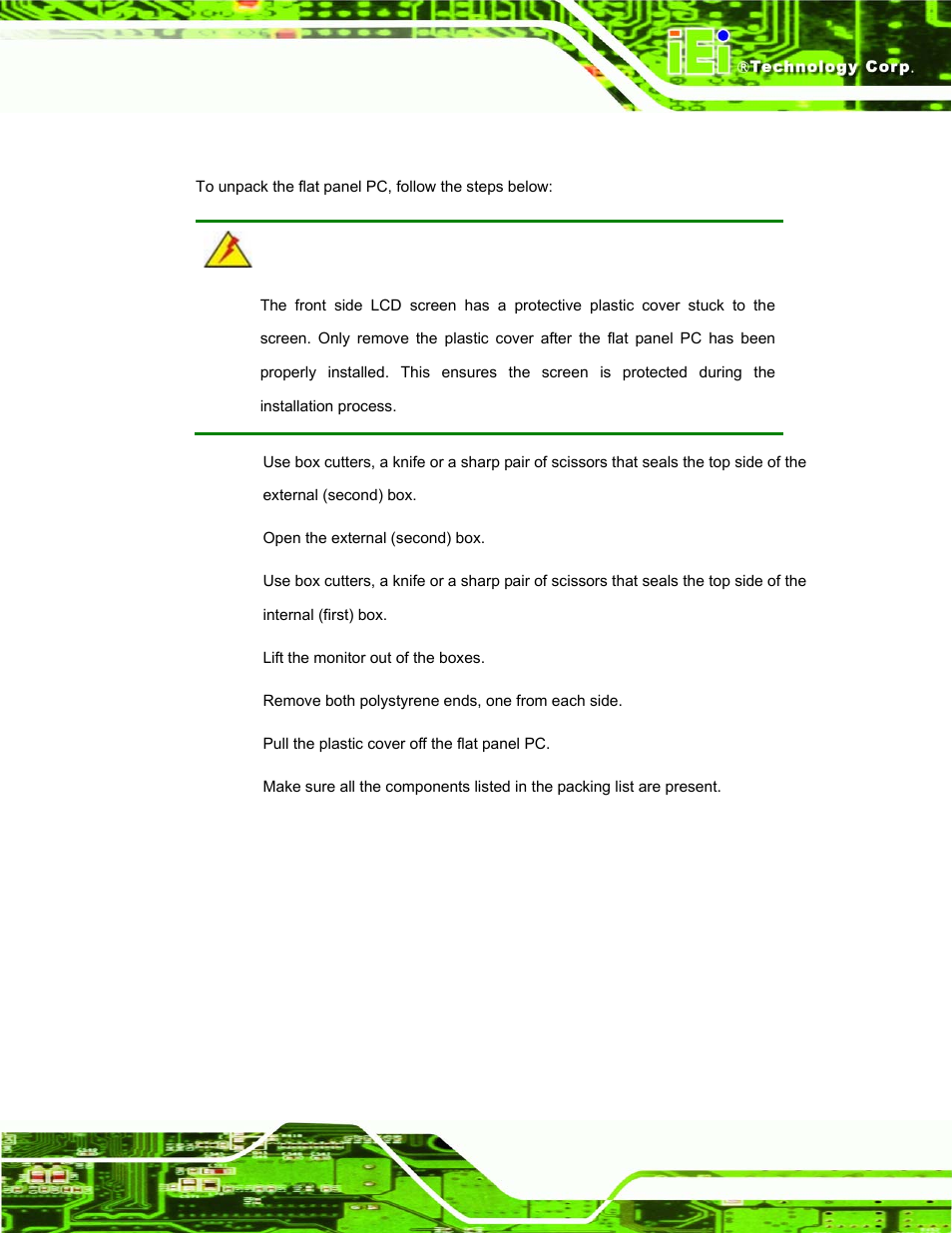 1 unpacking, Npacking | IEI Integration PPC-37xx-N270 v1.01 User Manual | Page 43 / 165