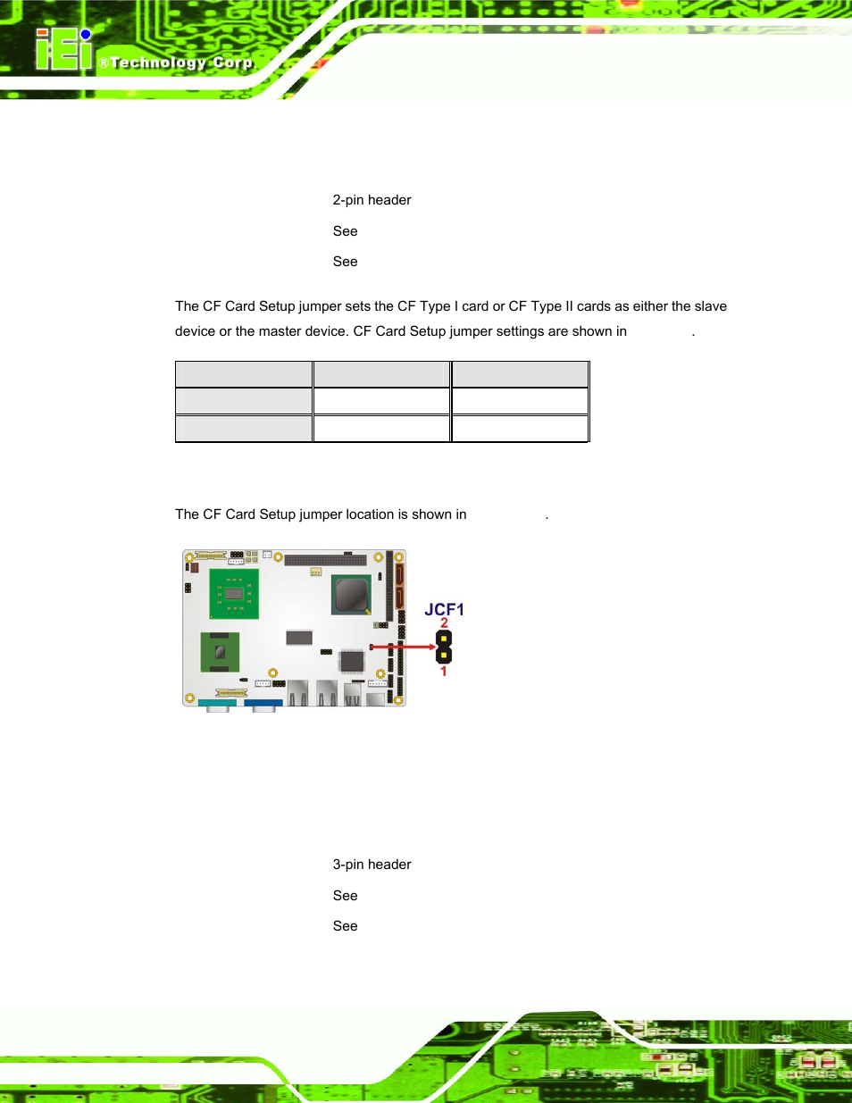 4 cf card setup, 5 clear cmos jumper, Figure 4-17: cf card setup jumper location | Table 4-4: cf card setup jumper settings | IEI Integration PPC-37xx-N270 v1.01 User Manual | Page 62 / 165