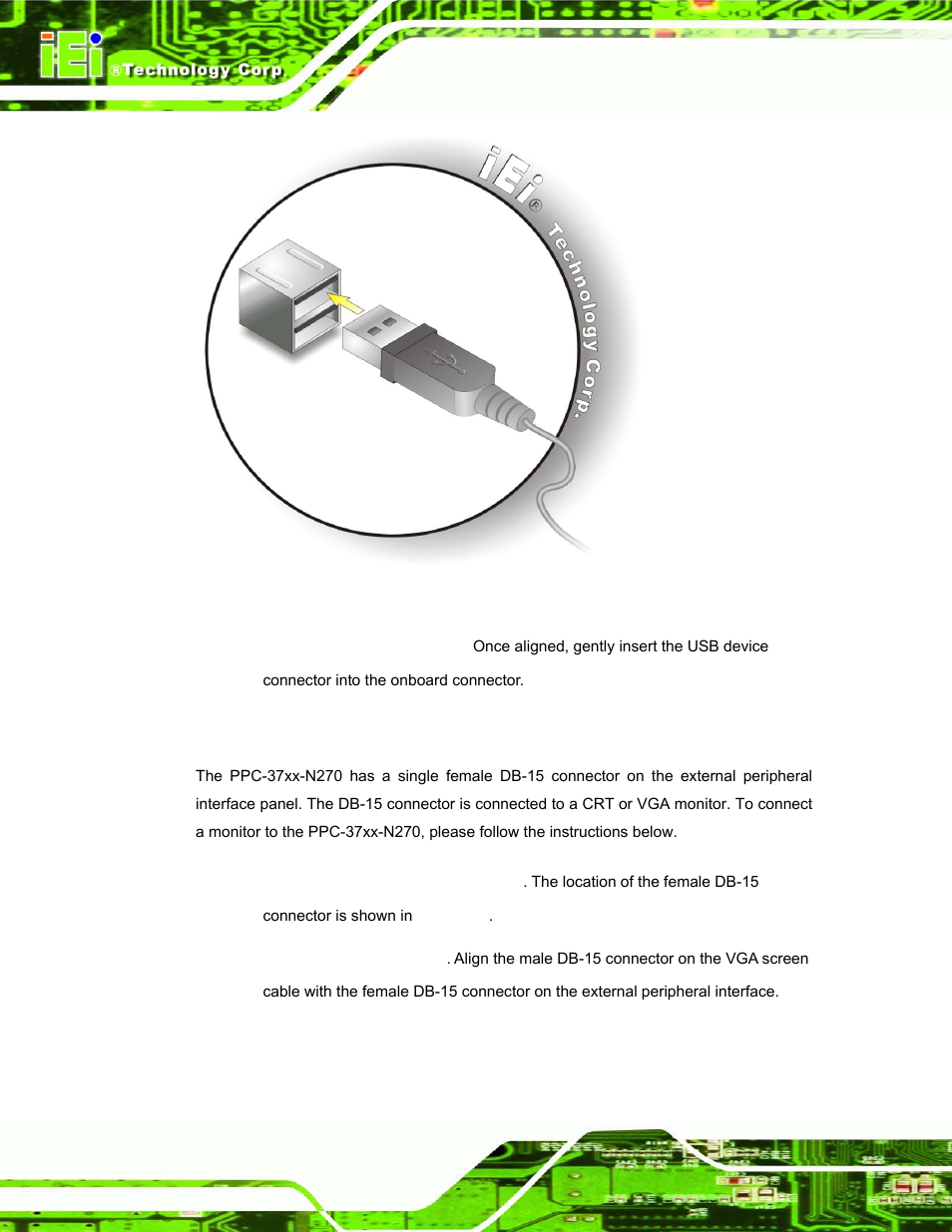 5 vga monitor connection, Figure 4-36: usb device connection | IEI Integration PPC-37xx-N270 v1.01 User Manual | Page 80 / 165