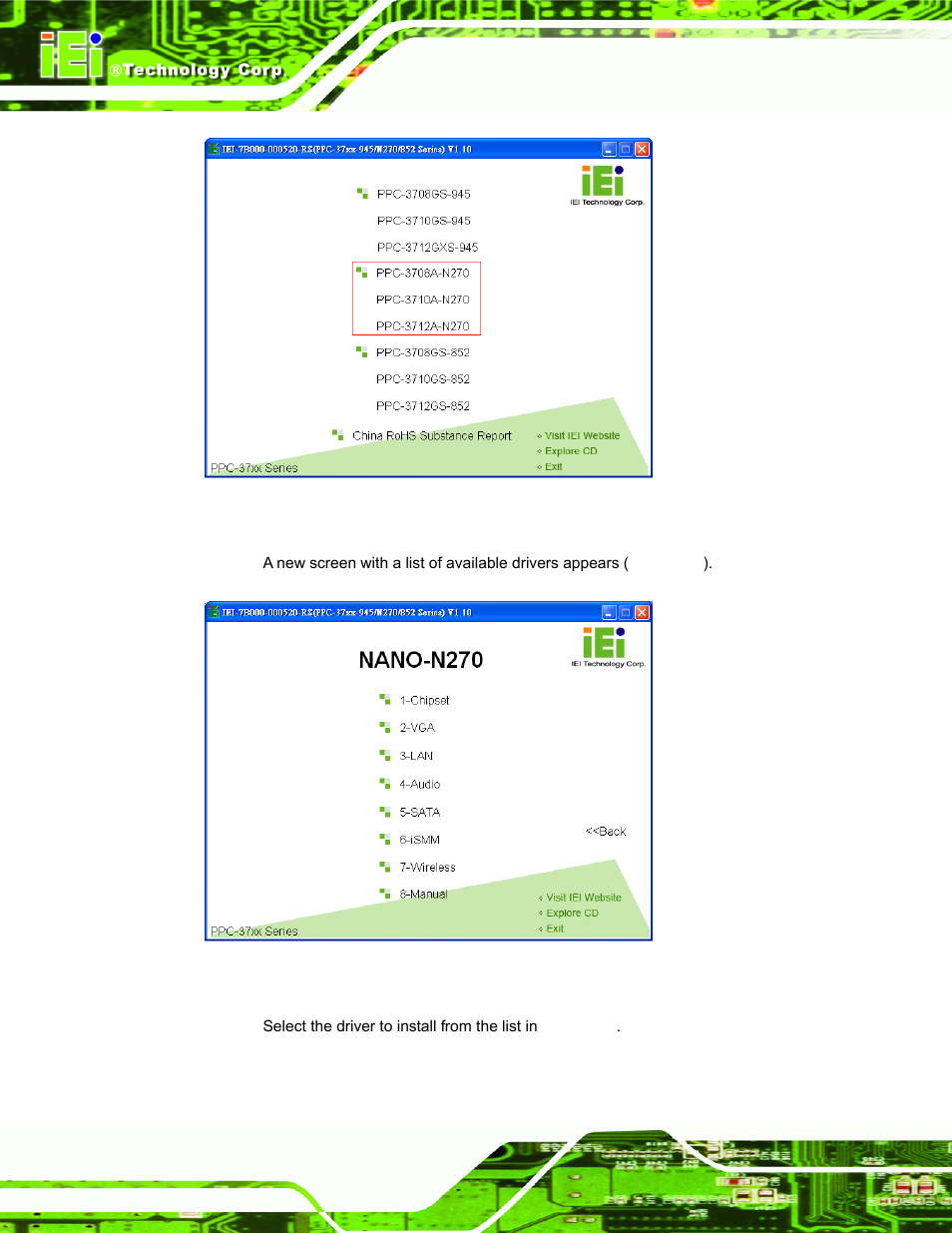 Figure 6-1: available drivers, Figure 6-2: available drivers | IEI Integration PPC-37xx-N270 v2.11 User Manual | Page 122 / 155