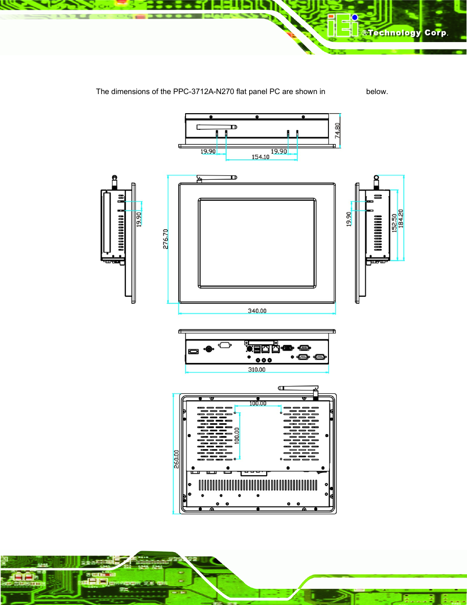 3 ppc-3712a-n270 dimensions | IEI Integration PPC-37xx-N270 v2.11 User Manual | Page 25 / 155