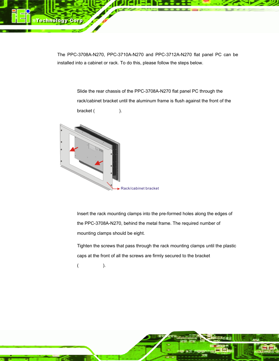 4 cabinet and rack installation, 1 ppc-3708a-n270, Figure 4-31: the rack/cabinet bracket | IEI Integration PPC-37xx-N270 v2.11 User Manual | Page 66 / 155