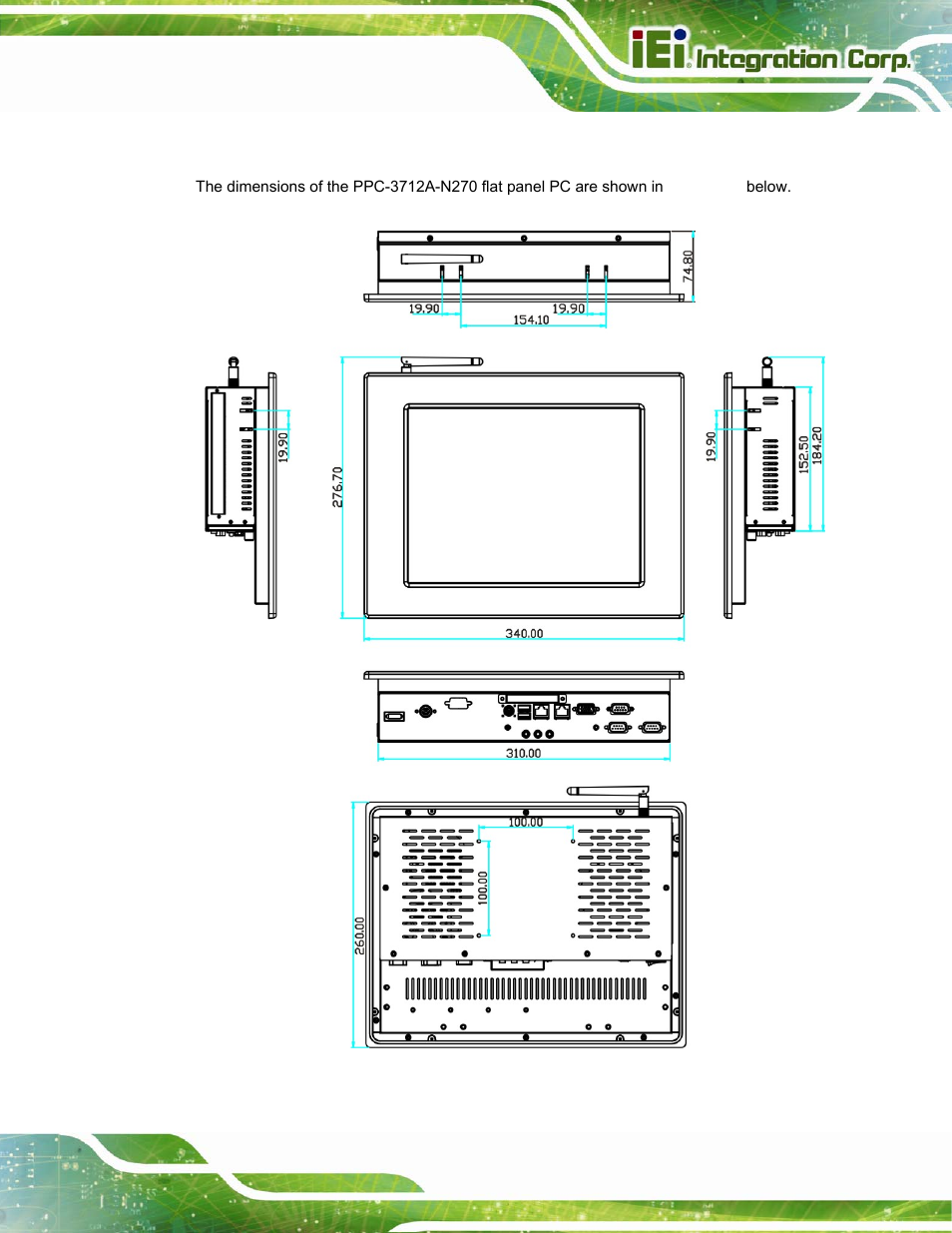 3 ppc-3712a-n270 dimensions | IEI Integration PPC-37xx-N270 v2.20 User Manual | Page 27 / 162
