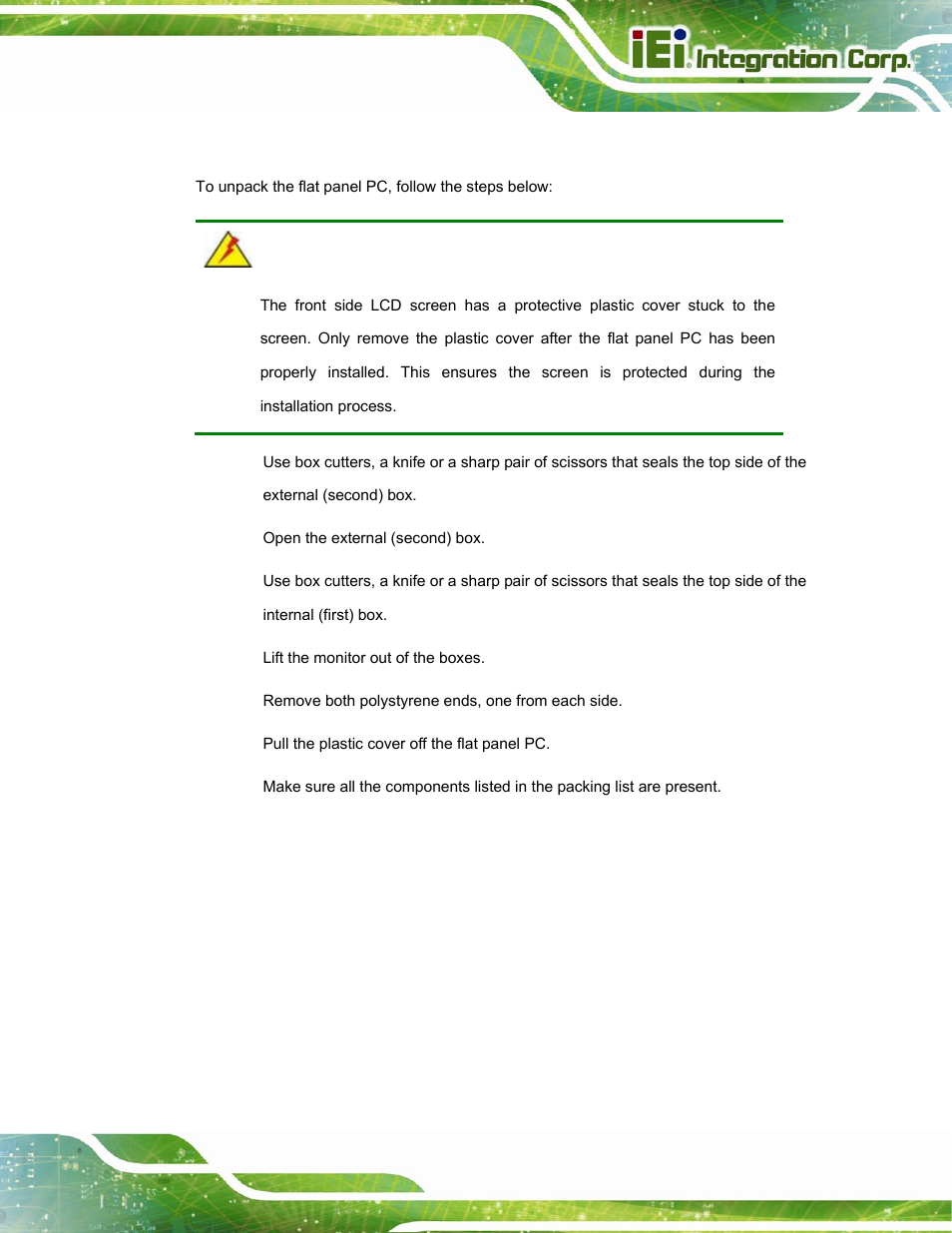 1 unpacking, Npacking | IEI Integration PPC-37xx-N270 v2.20 User Manual | Page 37 / 162