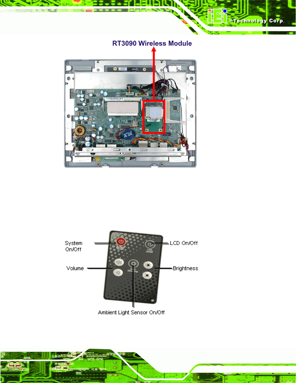 9 remote control, Emote, Ontrol | Figure 2-7: rt3090 wireless module, Figure 2-8: remote control | IEI Integration AFL-4 series-N270 v2.11 User Manual | Page 35 / 168