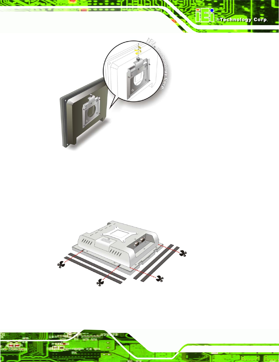 2 in-wall mounting, Figure 4-17: secure the panel pc, Figure 4-18: cut foam tape | IEI Integration AFL-4 series-N270 v2.11 User Manual | Page 63 / 168