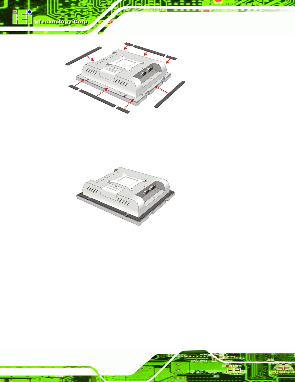 Figure 4-19: attach foam tape, Figure 4-20: foam tape installed | IEI Integration AFL-4 series-N270 v2.11 User Manual | Page 64 / 168
