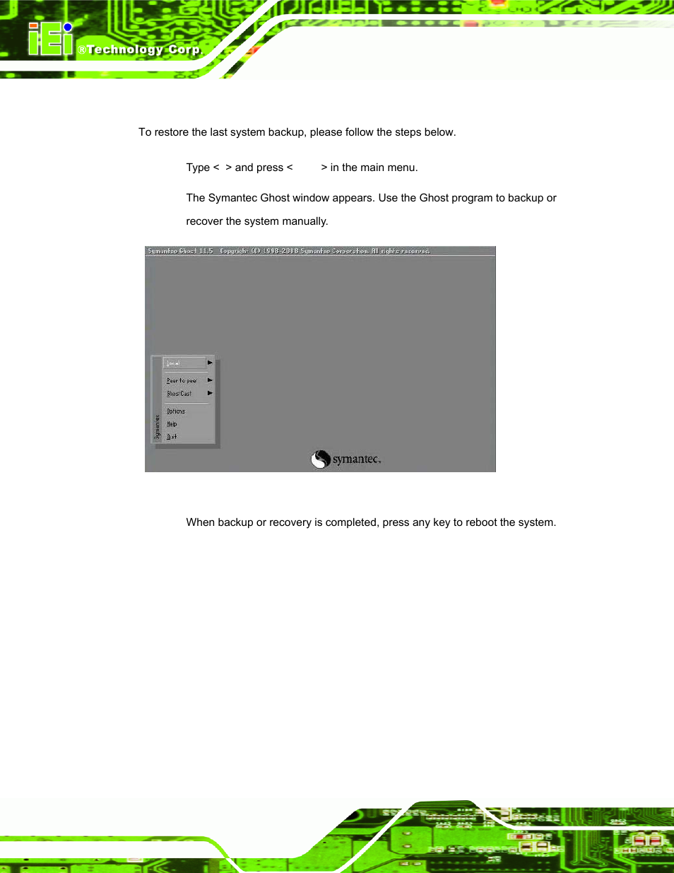 C.4.4 manual, Figure c-33: symantec ghost window | IEI Integration AFL-W19A_W19B_17D_W15A-GM45 v2.10 User Manual | Page 124 / 138