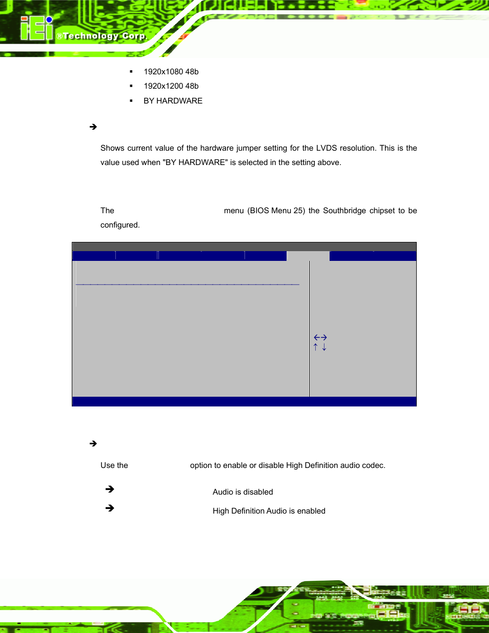 2 southbridge configuration, Bios menu 25:southbridge chipset configuration | IEI Integration AFL-W19A_W19B_17D_W15A-GM45 v2.10 User Manual | Page 84 / 138