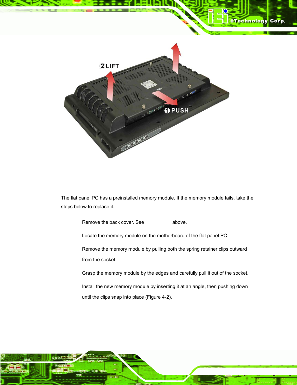 4 memory module replacement, Emory, Odule | Eplacement, Figure 4-1: back cover retention screws | IEI Integration AFL-W19A_W19B_17D_W15A-GM45 v2.10 User Manual | Page 89 / 138