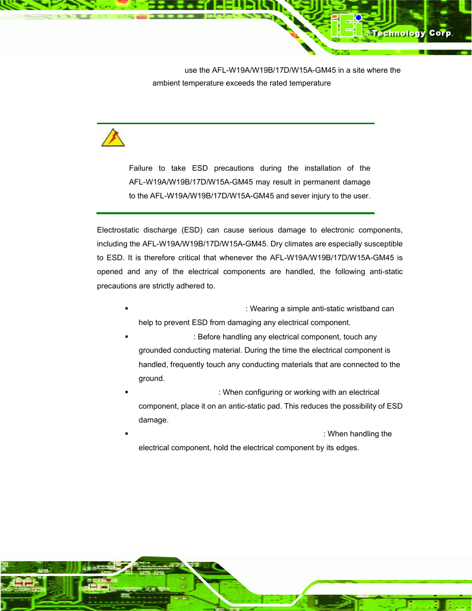A.1.2 anti-static precautions | IEI Integration AFL-W19A_W19B_17D_W15A-GM45 v2.10 User Manual | Page 93 / 138