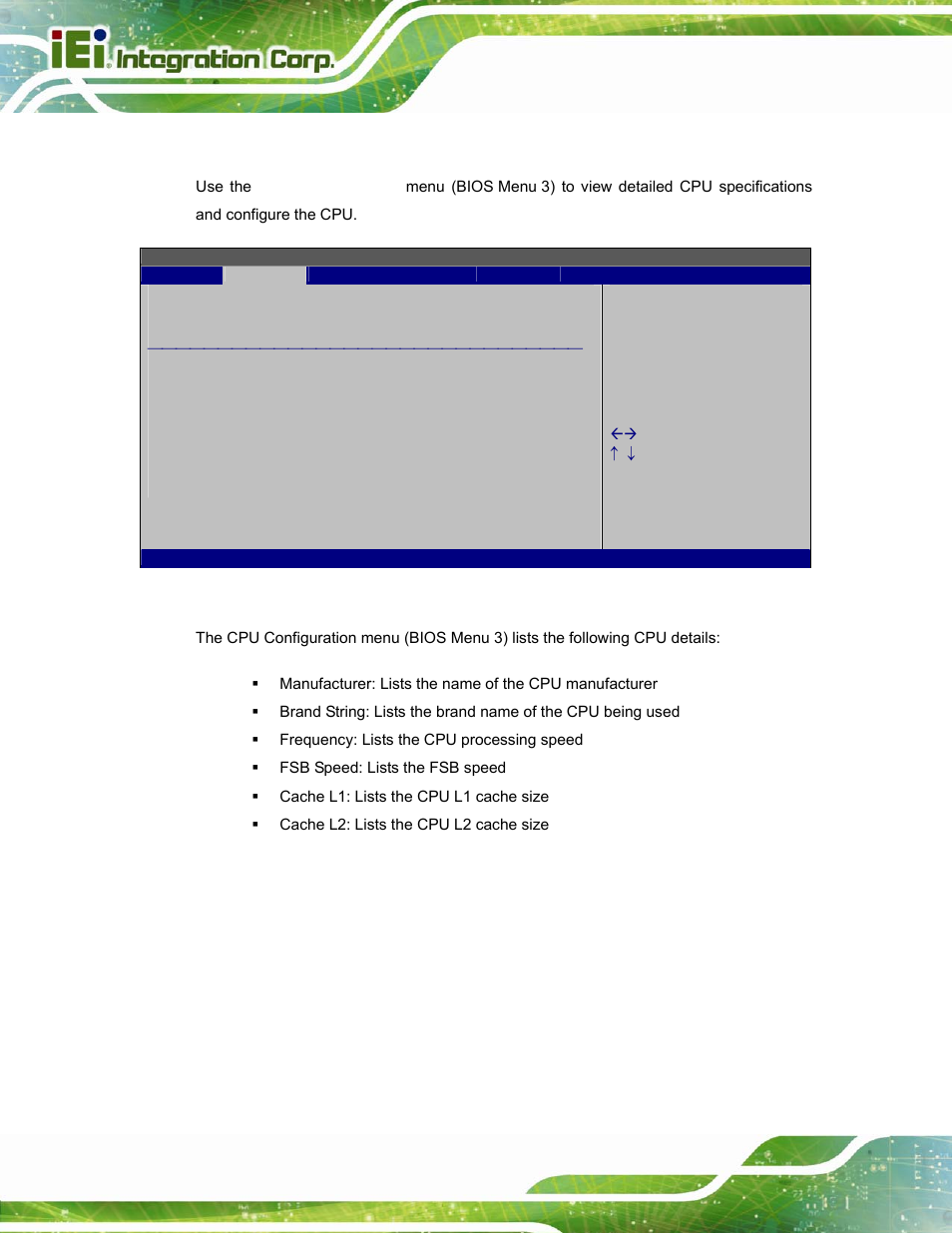 1 cpu configuration, Bios menu 3: cpu configuration | IEI Integration AFL-W15A_17D-GM45 v3.00 User Manual | Page 41 / 148