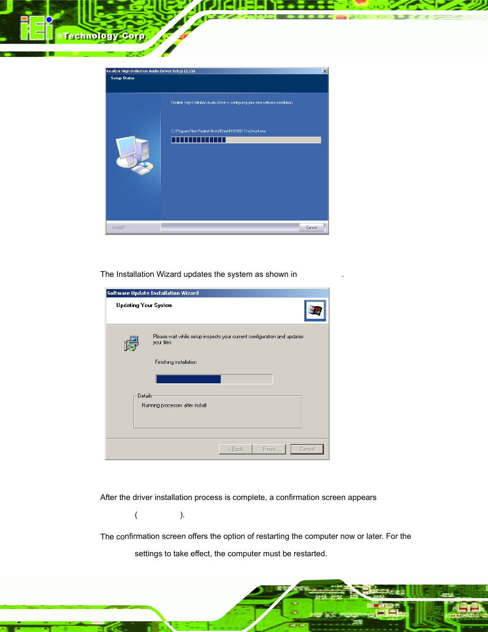 Figure 6-22: audio driver progress screen | IEI Integration AFL-19i-HM55 v1.01 User Manual | Page 110 / 139