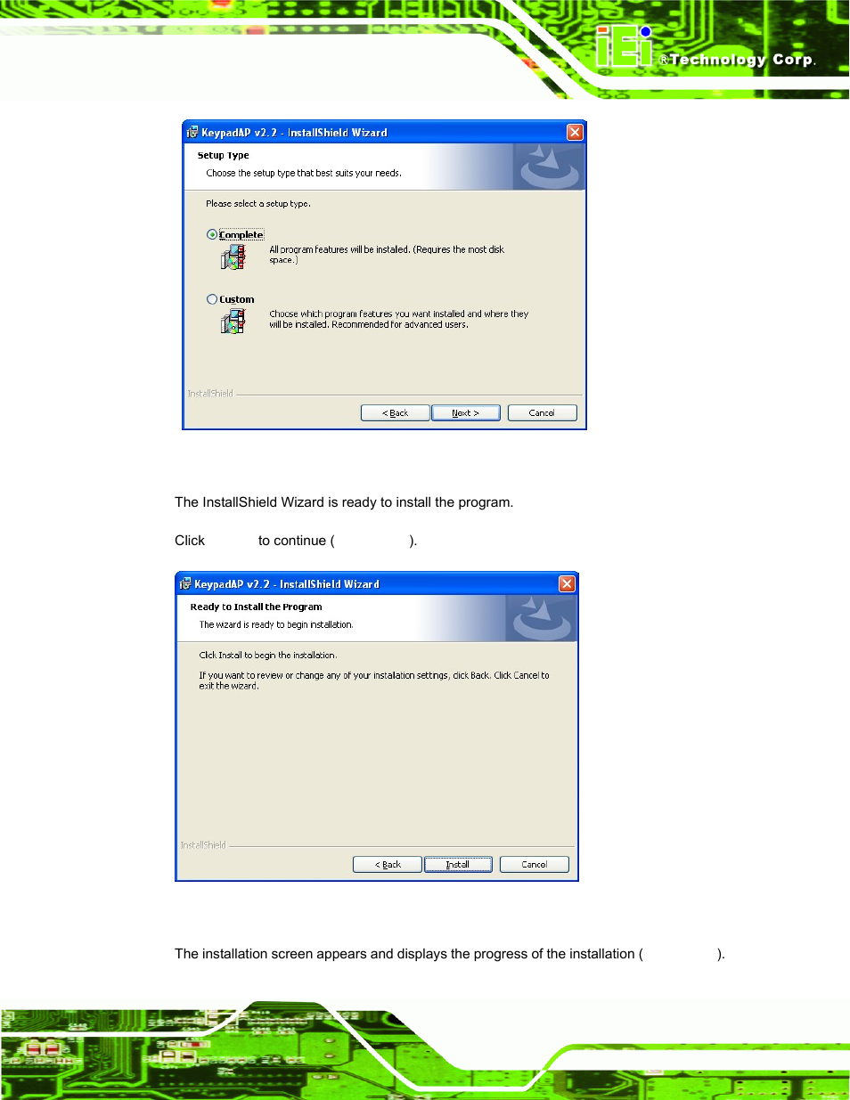 Figure 6-43: setup type, Figure 6-44: ready to install the program | IEI Integration AFL-19i-HM55 v1.01 User Manual | Page 123 / 139