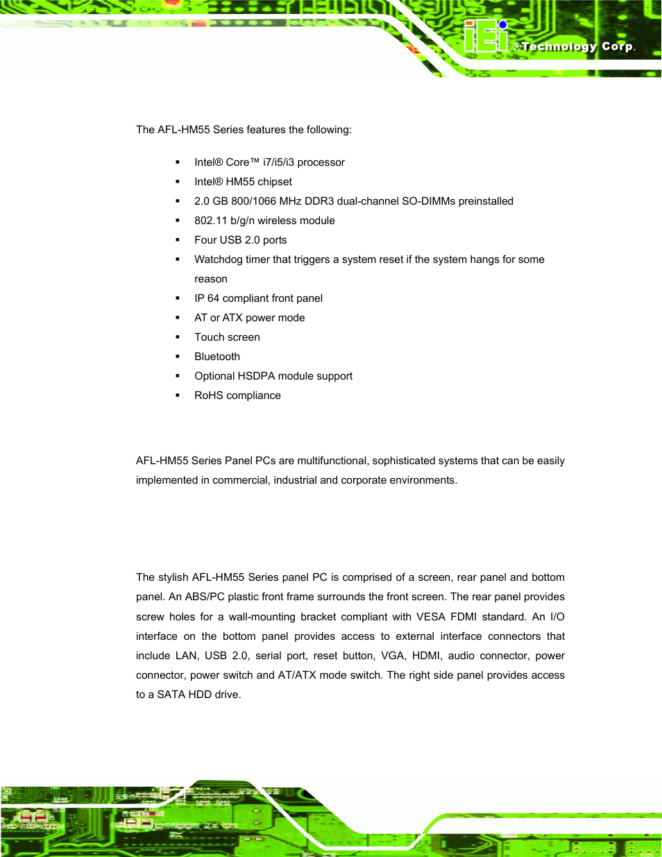 1 features, 2 applications, 2 external overview | 1 general description, Xternal, Verview | IEI Integration AFL-19i-HM55 v1.01 User Manual | Page 15 / 139