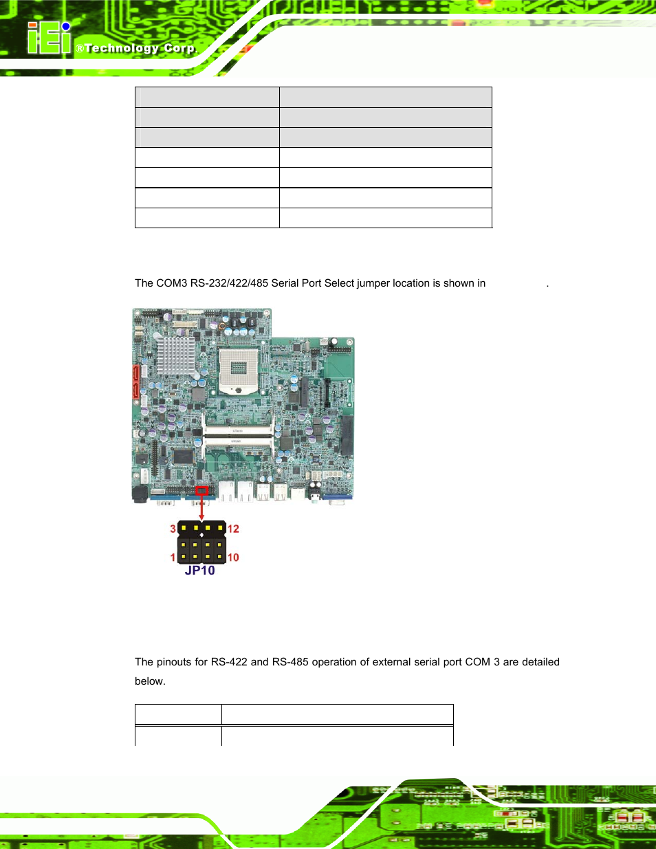 1 com3 rs-422 and rs-485 pinouts, See table 3-7, See figure 3-10 | Table 3-7, Afl-hm55 series panel pc page 32 | IEI Integration AFL-19i-HM55 v1.01 User Manual | Page 44 / 139