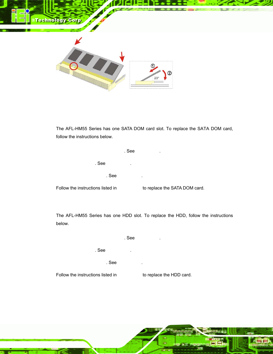2 sata dom card replacement, 3 hdd card replacement, Figure 4-3: ddr so-dimm module installation | IEI Integration AFL-19i-HM55 v1.01 User Manual | Page 68 / 139