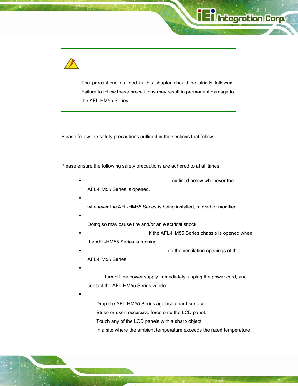 A.1 safety precautions, A.1.1 general safety precautions, Afety | Recautions | IEI Integration AFL-15i-HM55 v2.00 User Manual | Page 124 / 140