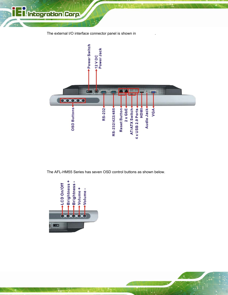 5 osd control buttons, Figure 1-5: osd control buttons | IEI Integration AFL-15i-HM55 v2.00 User Manual | Page 17 / 140