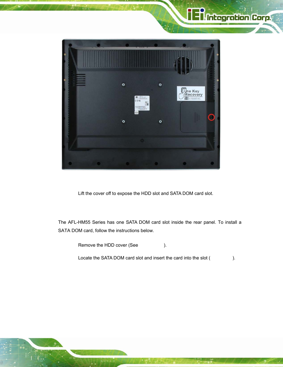 5 installing a sata dom card, Nstalling a, Sata | IEI Integration AFL-15i-HM55 v2.00 User Manual | Page 32 / 140