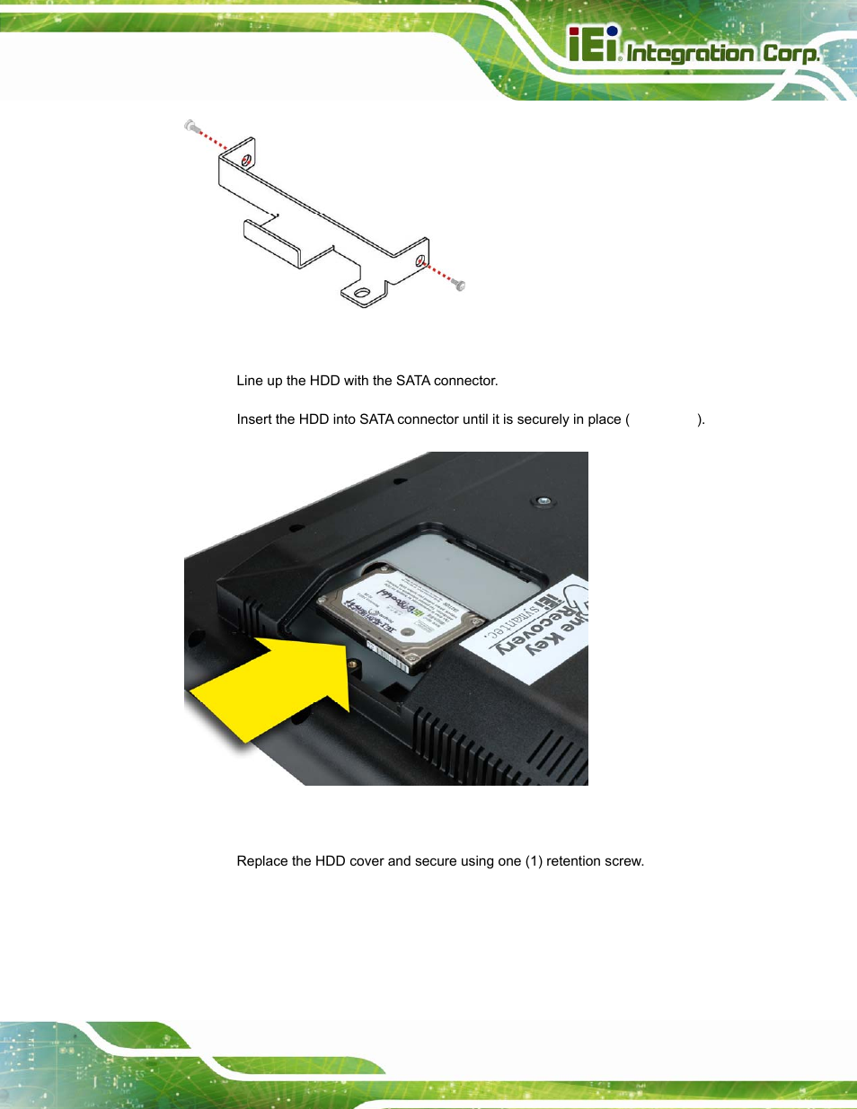 Figure 3-3: hdd bracket, Figure 3-4: hdd installation | IEI Integration AFL-15i-HM55 v2.00 User Manual | Page 34 / 140