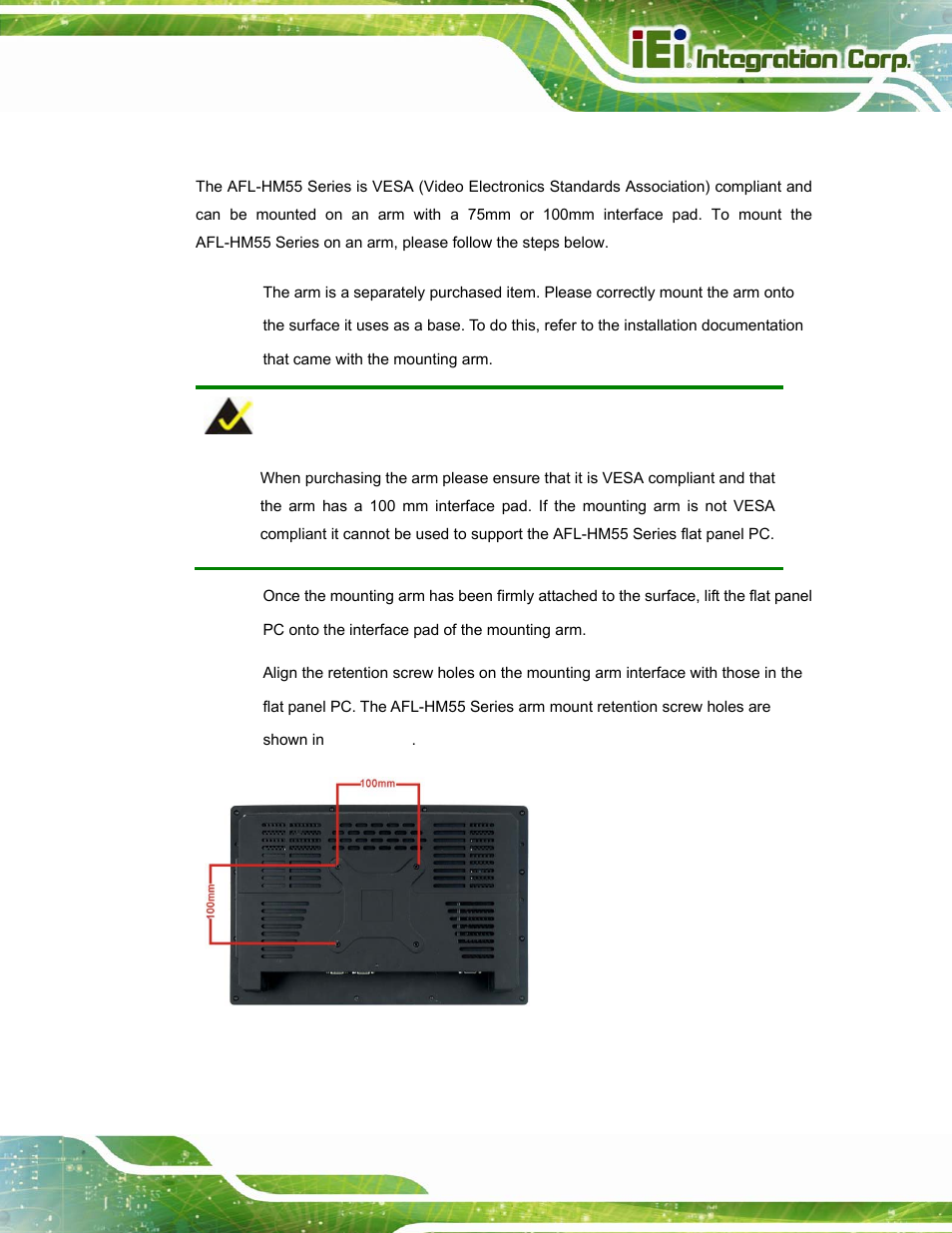 3 arm mounting, Figure 3-24: arm mounting retention screw holes | IEI Integration AFL-15i-HM55 v2.00 User Manual | Page 56 / 140