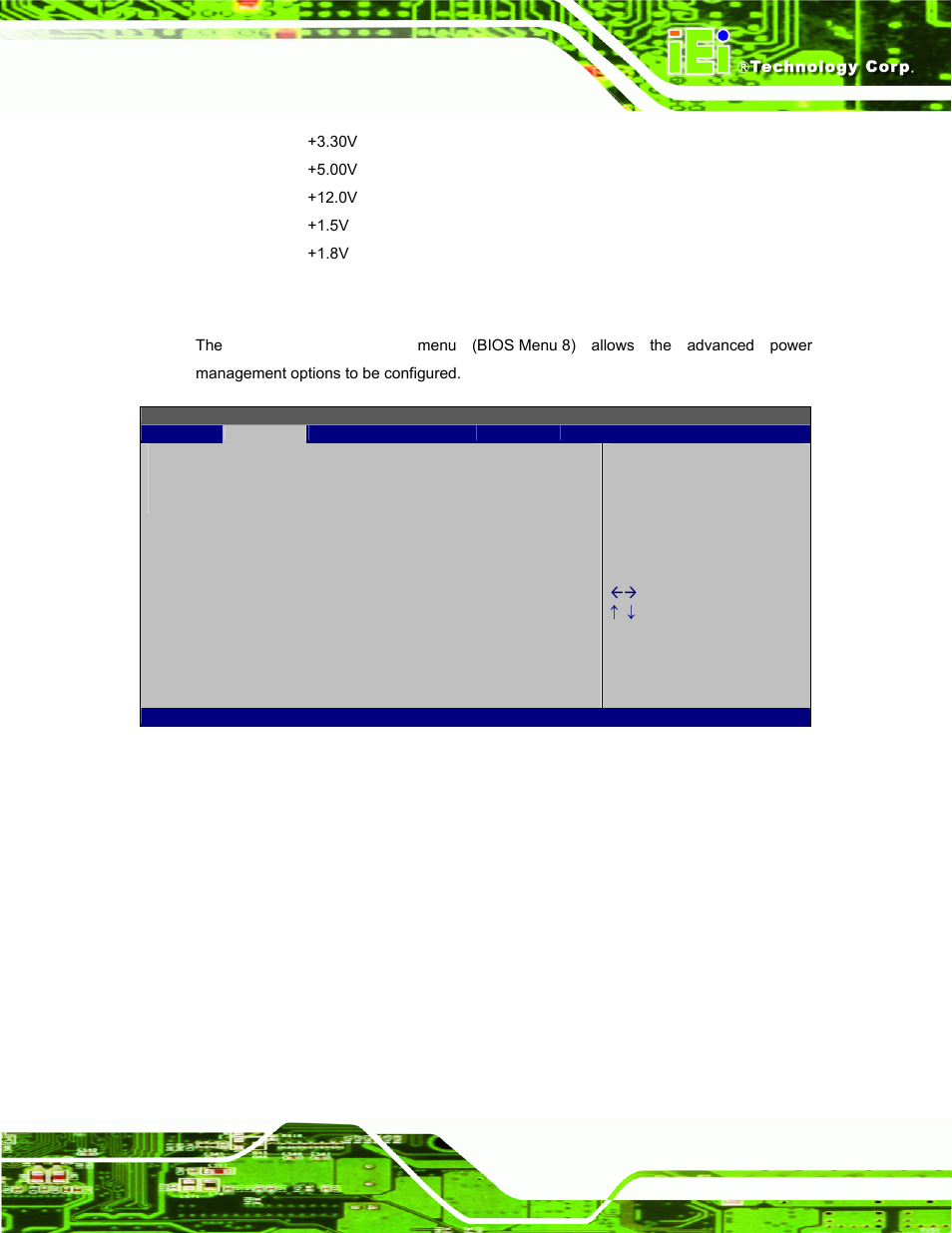 5 power configuration, Bios menu 8: apm configuration | IEI Integration AFL-W19A_W19B_17D_W15A-N270 v1.06 User Manual | Page 75 / 125