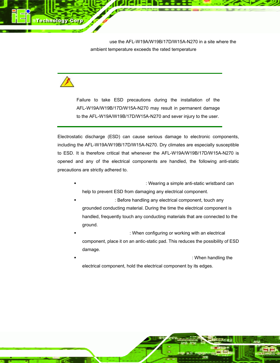 A.1.2 anti-static precautions | IEI Integration AFL-W19A_W19B_17D_W15A-N270 v2.20 User Manual | Page 107 / 124