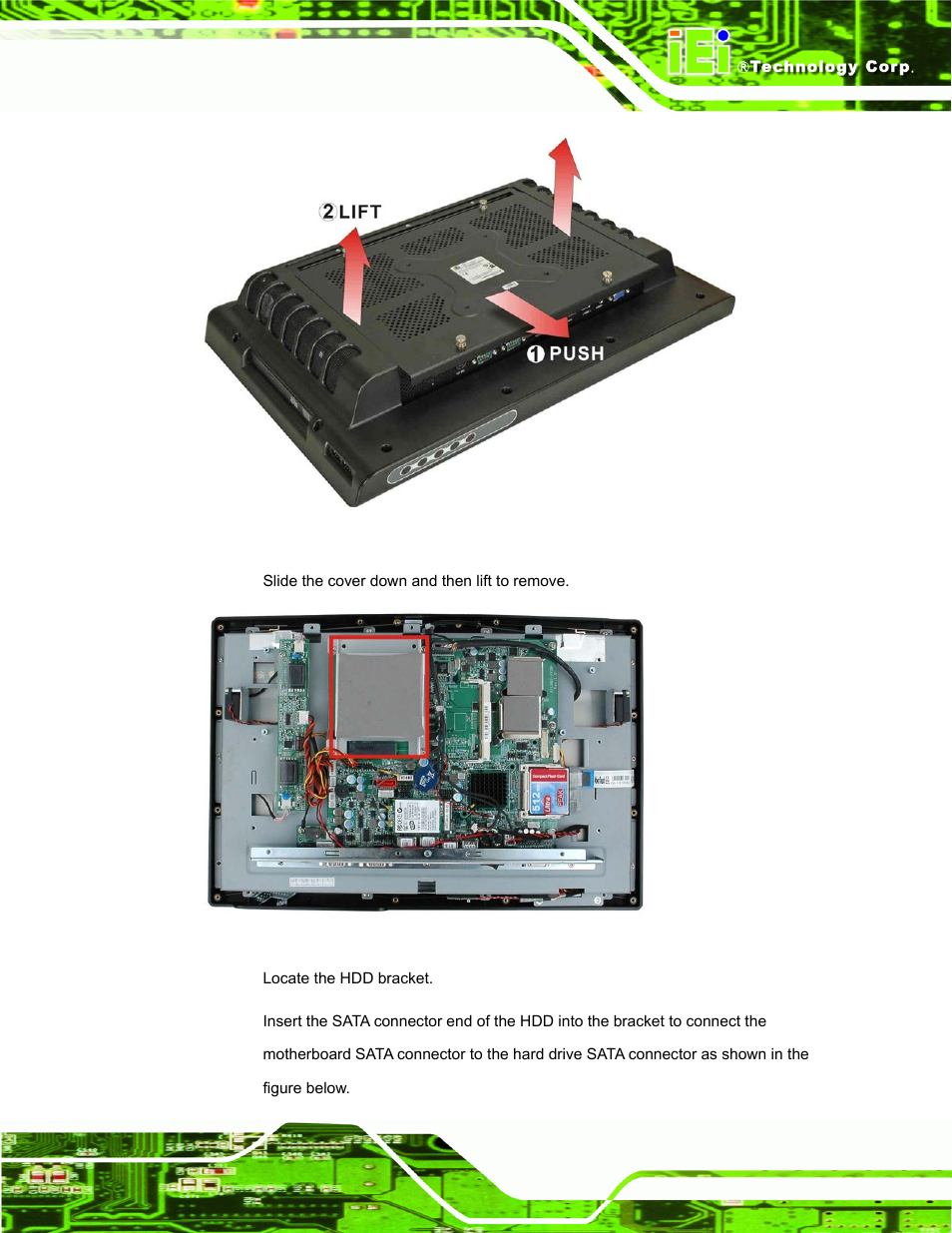 Figure 2-1: aluminum back cover retention screws, Figure 2-2: hdd bracket | IEI Integration AFL-W19A_W19B_17D_W15A-N270 v2.20 User Manual | Page 26 / 124