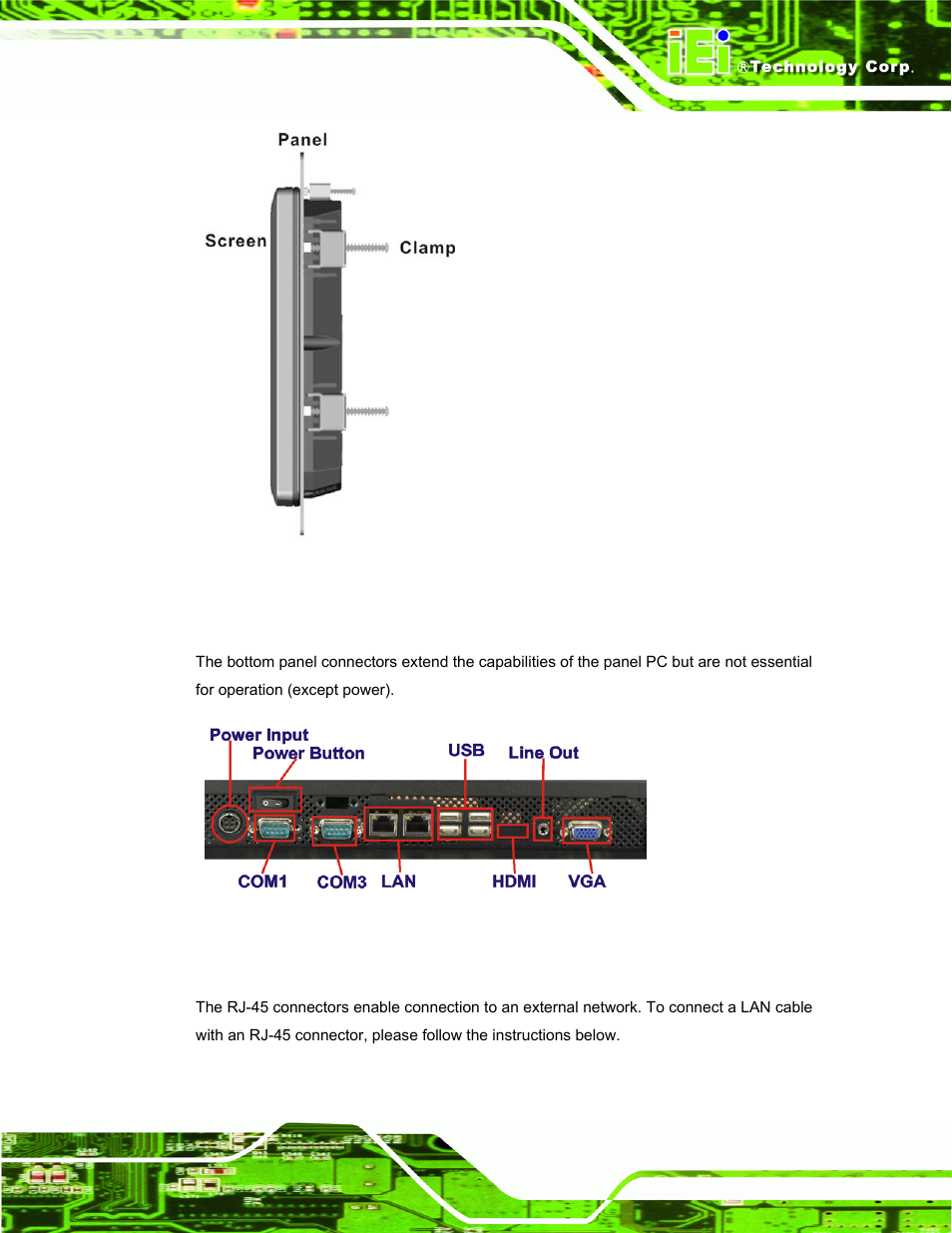 7 bottom panel connectors, 1 lan connection, Ottom | Anel, Onnectors, Figure 2-29: connectors | IEI Integration AFL-W19A_W19B_17D_W15A-N270 v2.20 User Manual | Page 50 / 124
