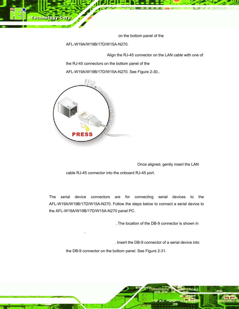 2 serial device connection, Figure 2-30: lan connection | IEI Integration AFL-W19A_W19B_17D_W15A-N270 v2.20 User Manual | Page 51 / 124